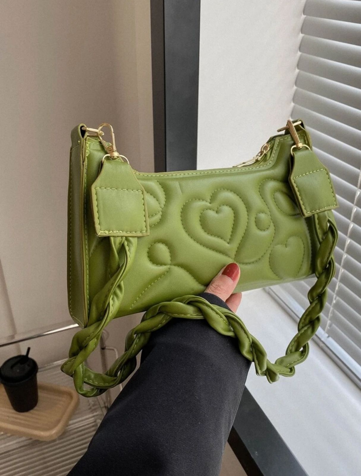 Olive Heart Quilted Bag